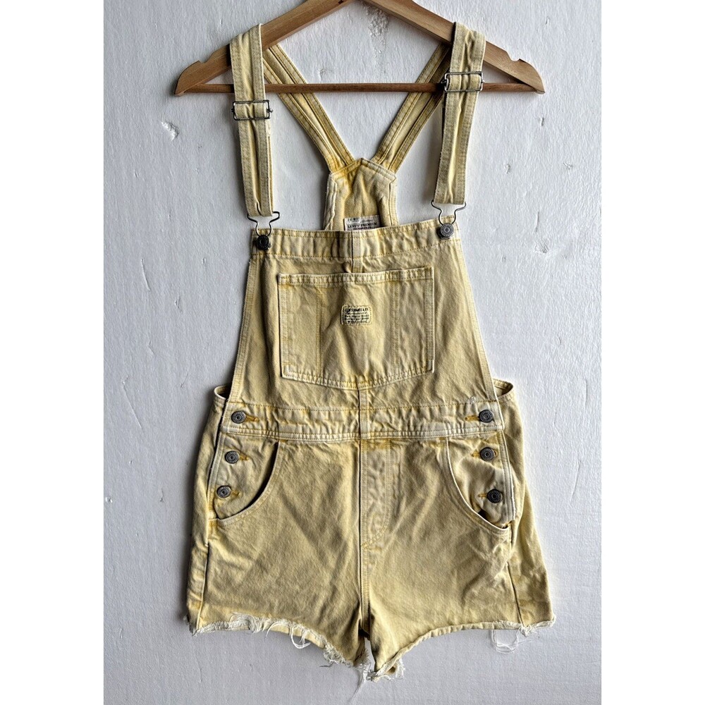 Levi’s Premium Vintage Shortalls Yellow Denim Overalls Relaxed Raw Hem Small